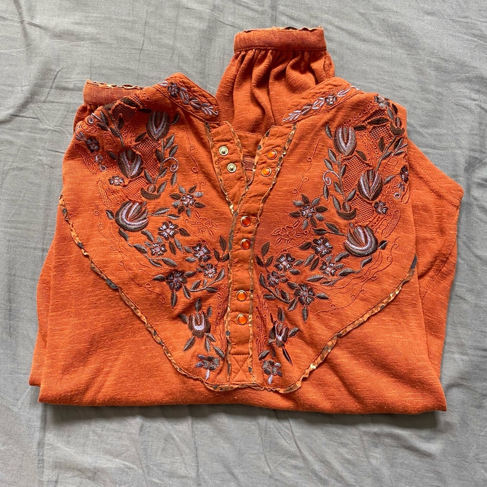 Embroidered Orange Free People Top